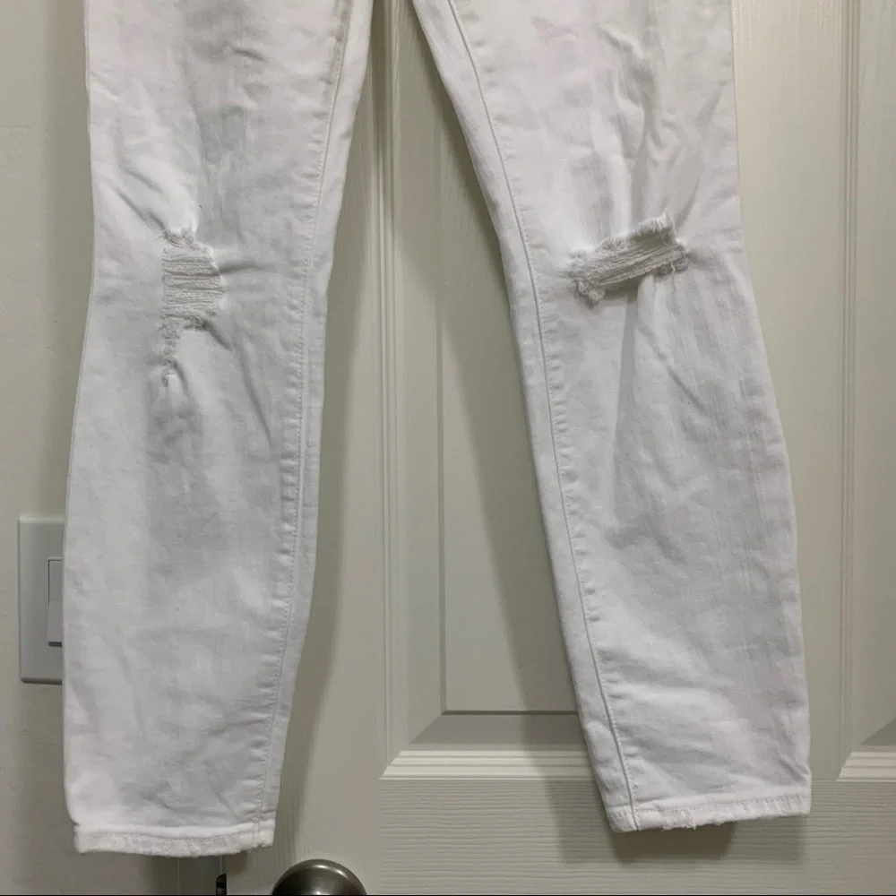 J Crew White Distressed Lookout High Rise Skinny Crop Jeans Size 26